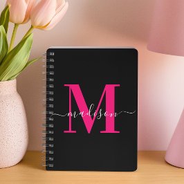 Zwart & Vet Hot Pink Monogram Initiaal Typografie Planner