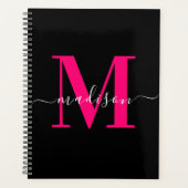 Zwart & Vet Hot Pink Monogram Initiaal Typografie Planner (Voorkant)
