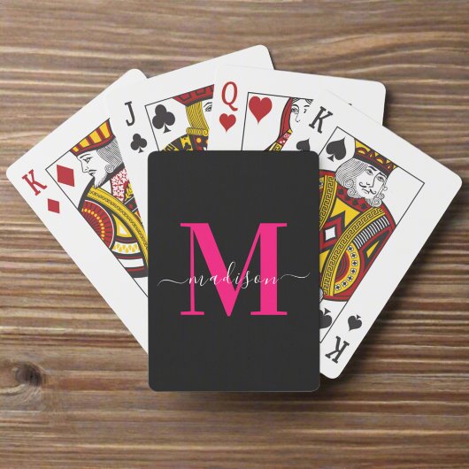 Zwart & Vet Hot Pink Monogram Naam Familie Pokerkaarten