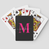 Zwart & Vet Hot Pink Monogram Naam Familie Pokerkaarten (Achterkant)