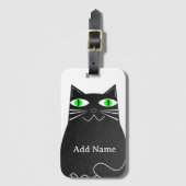 Zwart Vet Kat Met Groene Ogen Custom Name Bagagelabel (Voorkant (verticaal))