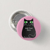 Zwart Vet Kat Met Groene Ogen Custom Text Pink Ronde Button 3,2 Cm (Voorkant /achterkant)