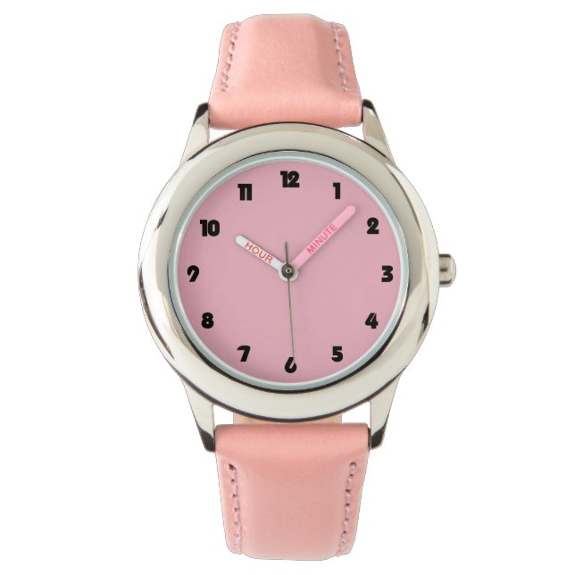 Zwart vet nummers op roze cnt horloge (Voorkant)