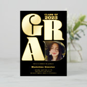 Zwart vet overgroot Afstudeerder 4 foto 2023 afstu Folie Uitnodiging (Staand Voorkant)