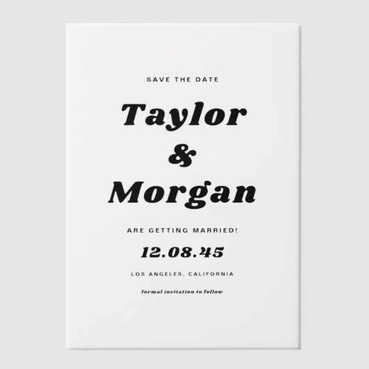 Zwart Vet Retro Script De datum opslaan Vellum Uitnodigingen (Voorkant)