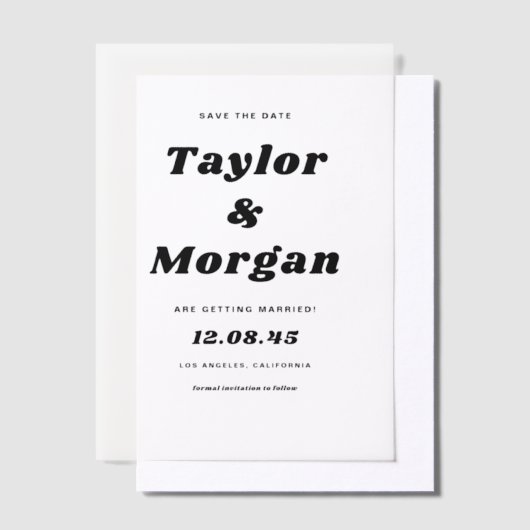 Zwart Vet Retro Script De datum opslaan Vellum Uitnodigingen (Offset)