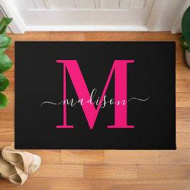 Zwart & Vet Roze Monogram Initiaal Familienaam Deurmat