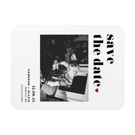 Zwart Vet Typografie Hart Foto Save the Date Magneet (Horizontaal)