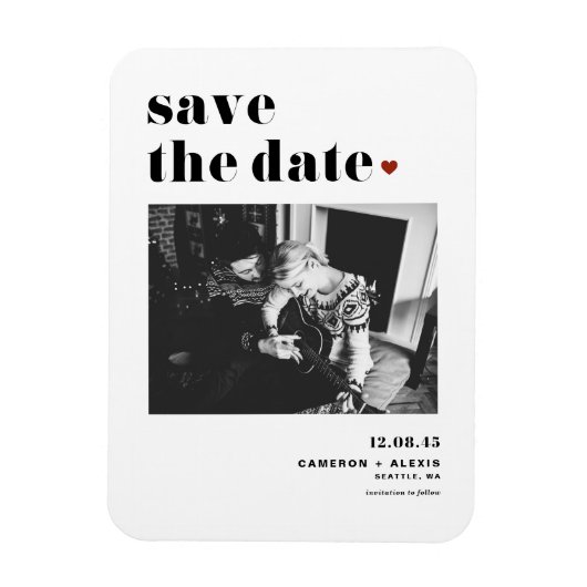 Zwart Vet Typografie Hart Foto Save the Date Magneet (Verticaal)
