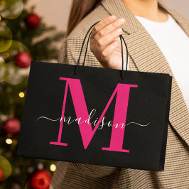 Zwart & Vetgedrukt Roze Monogram Initiaal Meisjesa Groot Cadeauzakje