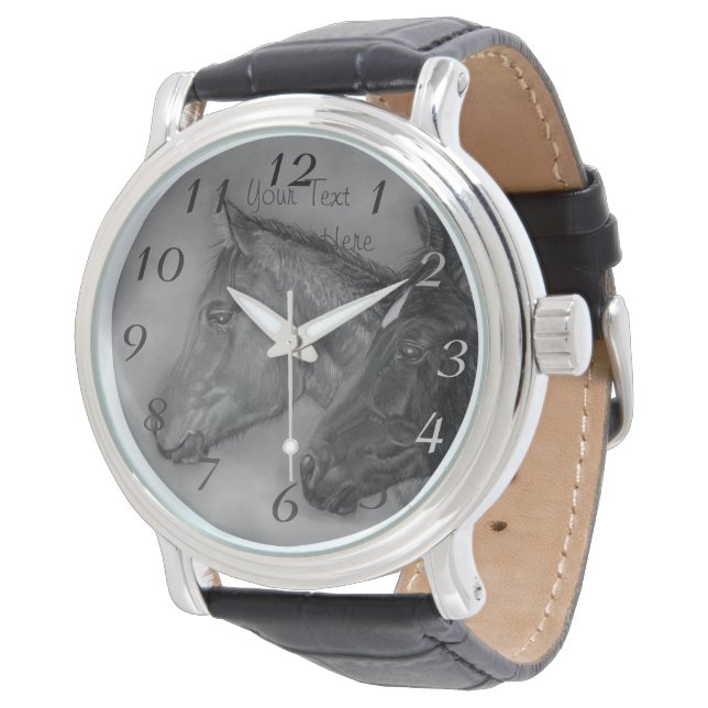 zwart veulen kastanje bruin veulen baby paard horloge (Gekanteld)