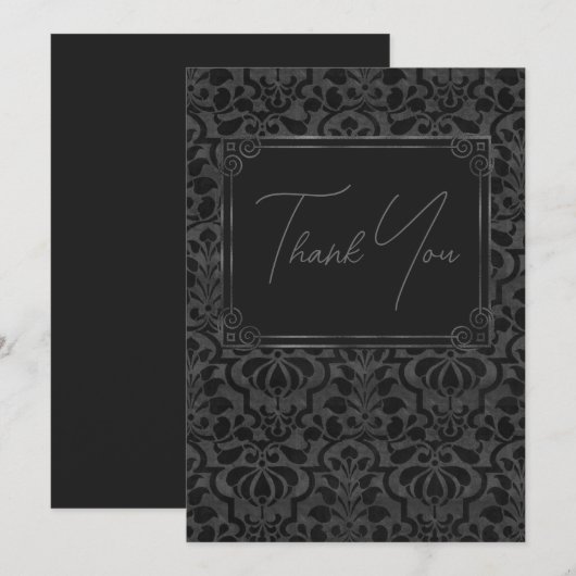 Zwart  Victoriaans damast met Folie rand Bedankkaart (Voorkant / Achterkant)