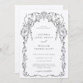 Zwart Victoriaans Lijst bruiloft Kaart (Voorkant / Achterkant)
