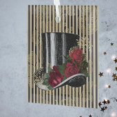 Zwart Victoriaans Pet op Black Gold Damask Stripes Glas Ornament