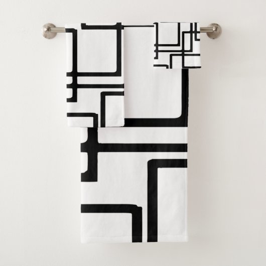Zwart vierkant artistiek ontwerp met elkaar verbin bad handdoek (Insitu)