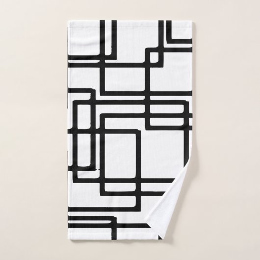 Zwart vierkant artistiek ontwerp met elkaar verbin bad handdoek (Handdoek)