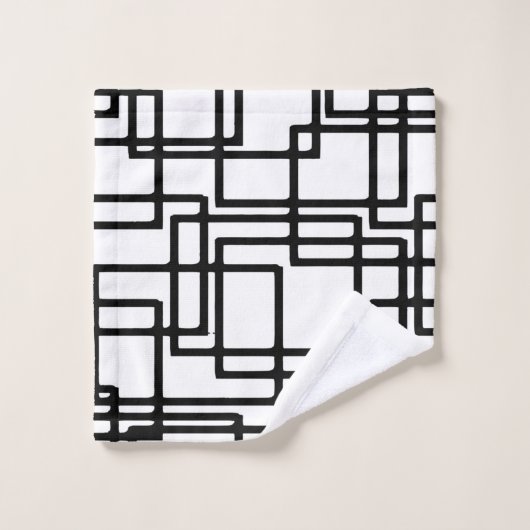 Zwart vierkant artistiek ontwerp met elkaar verbin bad handdoek (Wasdoekje)