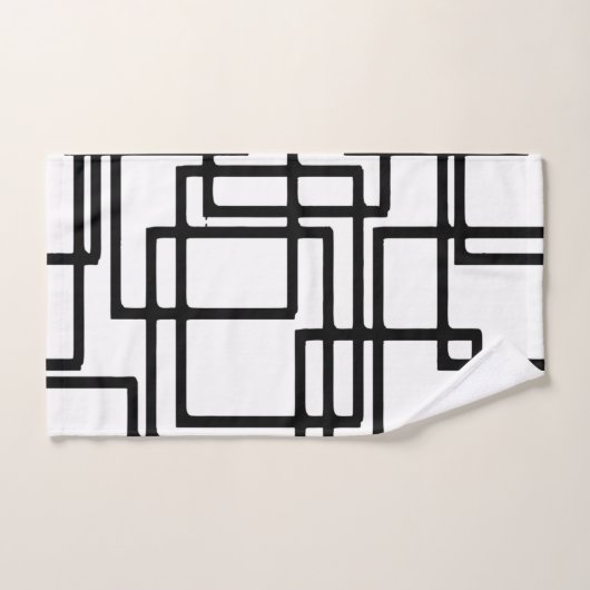 Zwart vierkant artistiek ontwerp met elkaar verbin bad handdoek (Handdoek)