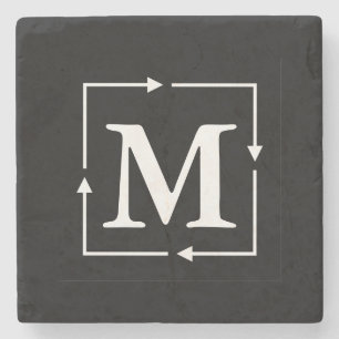 Zwart Vierkant Gepersonaliseerd Monogram Stenen Onderzetter