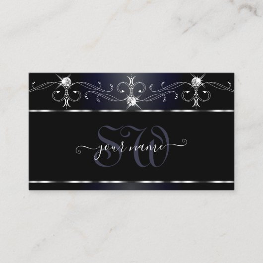 Zwart vierkant met mousserend Diamonds Visitekaartje (Voorkant)