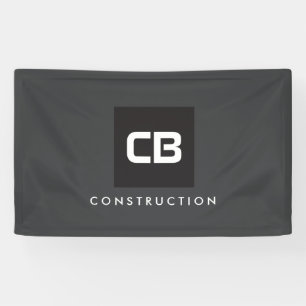 Zwart Vierkant Monogram Constructie Logo Donkergri Spandoek