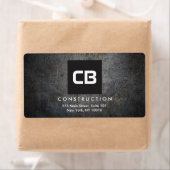 Zwart Vierkant Monogram Grunge Metaalbouw Etiket (Insitu)