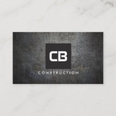 Zwart Vierkant Monogram Grunge Metaalbouw Visitekaartje (Voorkant)