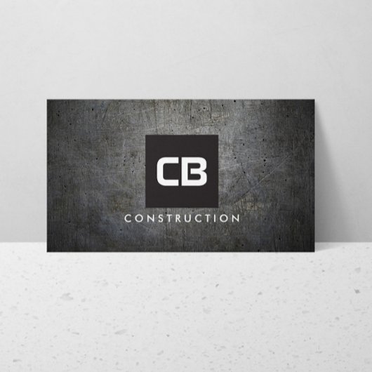 Zwart Vierkant Monogram Grunge Metaalbouw Visitekaartje