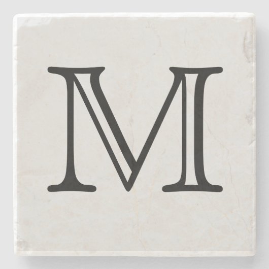 Zwart vierkant monogram op maat stenen onderzetter (Voorkant)