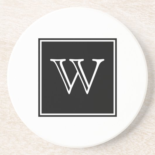 Zwart vierkant monogram Sandstone Onderzetter (Voorkant)