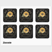 Zwart Vierkant Zonnebloem Honing Label voor Beren (Vel)