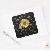 Zwart Vierkant Zonnebloem Honing Label voor Beren (Envelop)