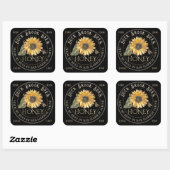 Zwart Vierkant Zonnebloem Honing Label voor Beren (Vel)
