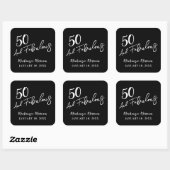 Zwart Vijftig en Fabulous Script Verjaardagsfeestj Vierkante Sticker (Vel)