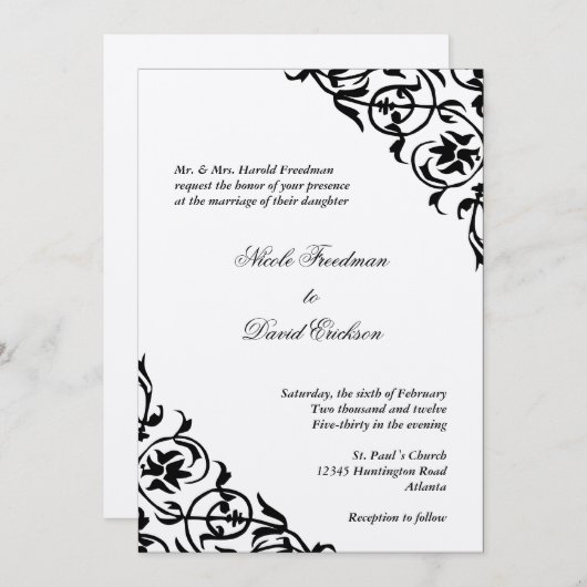 Zwart vilt hoekscrolscript elegant bruiloft kaart (Voorkant / Achterkant)