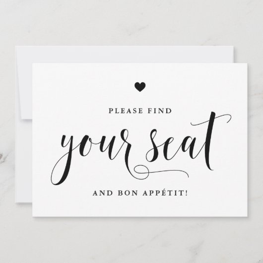 Zwart Vind uw stoel en Bon Appétit bruiloft Kaart (Voorkant)
