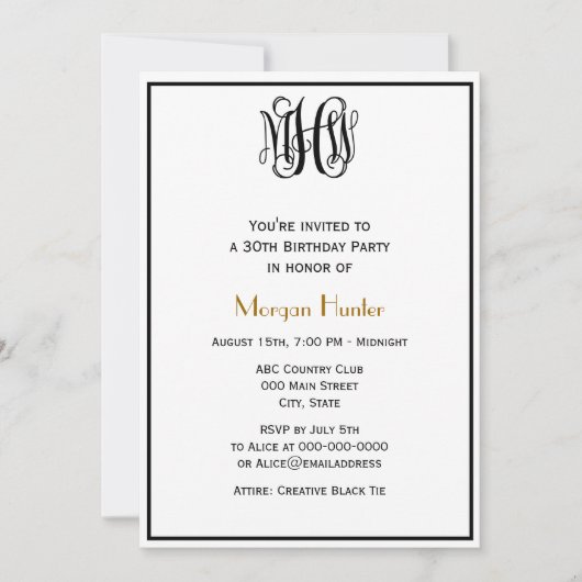 Zwart vinscript monogram B&G DIY BG Birthday Kaart (Voorkant)