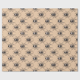 Zwart vintage-achtige spinnenontwerp op een beige  cadeaupapier
