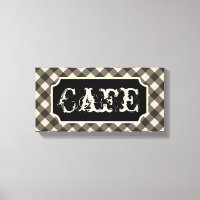 Zwart Vintage Cafe Naambord Muur Kunst Canvas