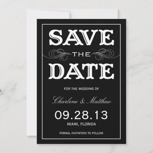 ZWART VINTAGE | SAVE THE DATE-AANKONDIGING DATE (Voorkant)