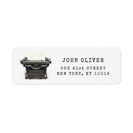 Zwart vintage schrijfmachine retouradres Label (Voorkant)