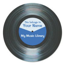 Zwart Vinyl Music Record Label Stickers Blauw