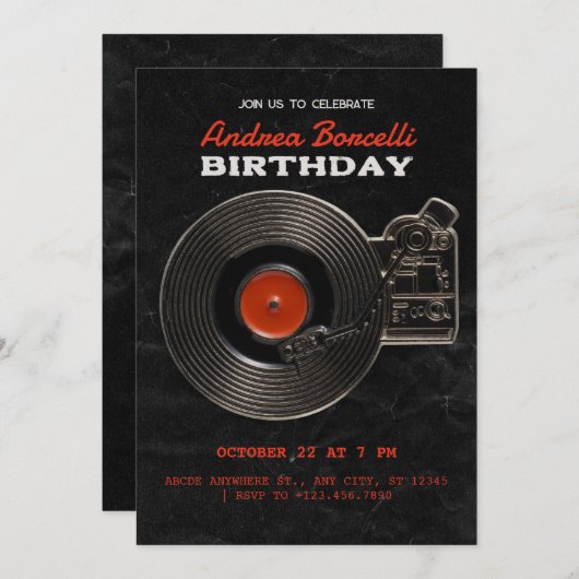 Zwart Vinyl Record  Kaart (Voorkant / Achterkant)