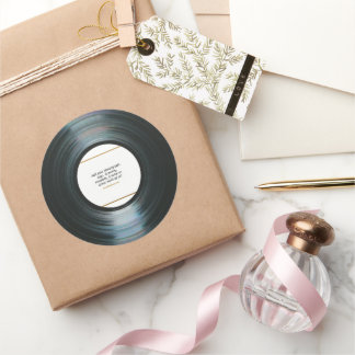 Zwart vinylmuziekplatenlabel met foto's ronde sticker