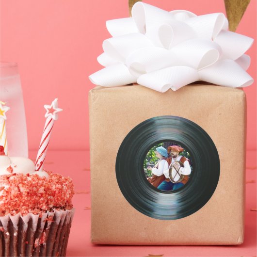 Zwart vinylmuziekrecordlabel ticker & foto ronde sticker (Feest)
