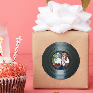 Zwart vinylmuziekrecordlabel ticker & foto ronde sticker