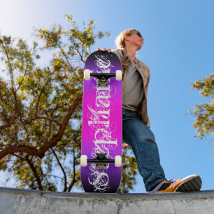 Zwart Violet en Hot-roze gradiëntnaam Persoonlijk Skateboard