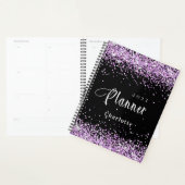 Zwart violet paarse glitter naam afspraak 2026 planner (Display)