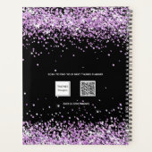 Zwart violet paarse glitter naam afspraak 2026 planner (Achterkant)