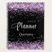 Zwart violet paarse glitter naam afspraak 2026 planner (Voorkant)